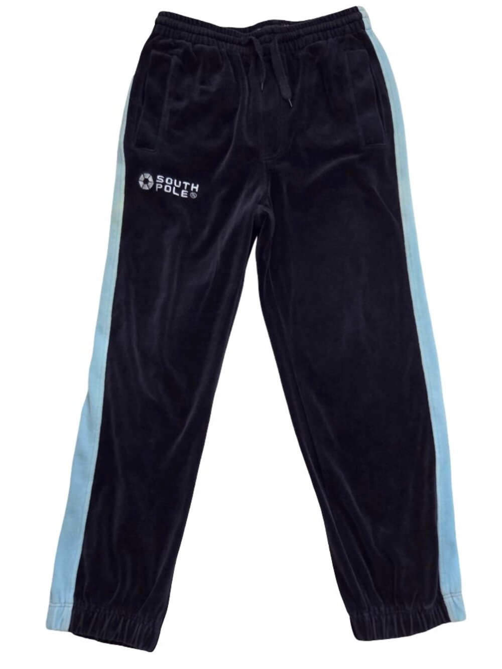 Southpole Velour Track Pants Mens L Navy Blue Y2K Baggy Hip Hop Streetwear